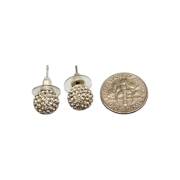 Pierced Earrings Ball Shaped Rhinestones Stainless Steel Marked Studs Sparkly - Picture 5 of 5